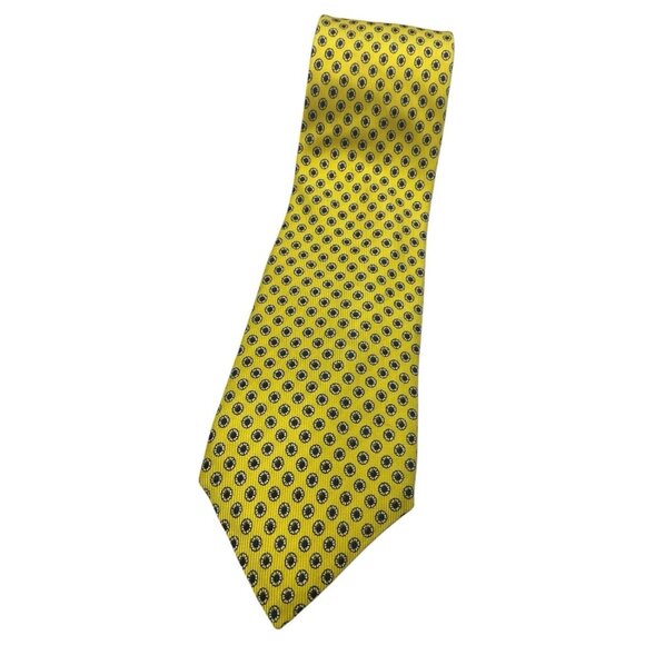 E. MARINELLA Men's 100% Silk Necktie LUXURY Tie Yellow Floral W:4" EUC - Picture 1 of 5